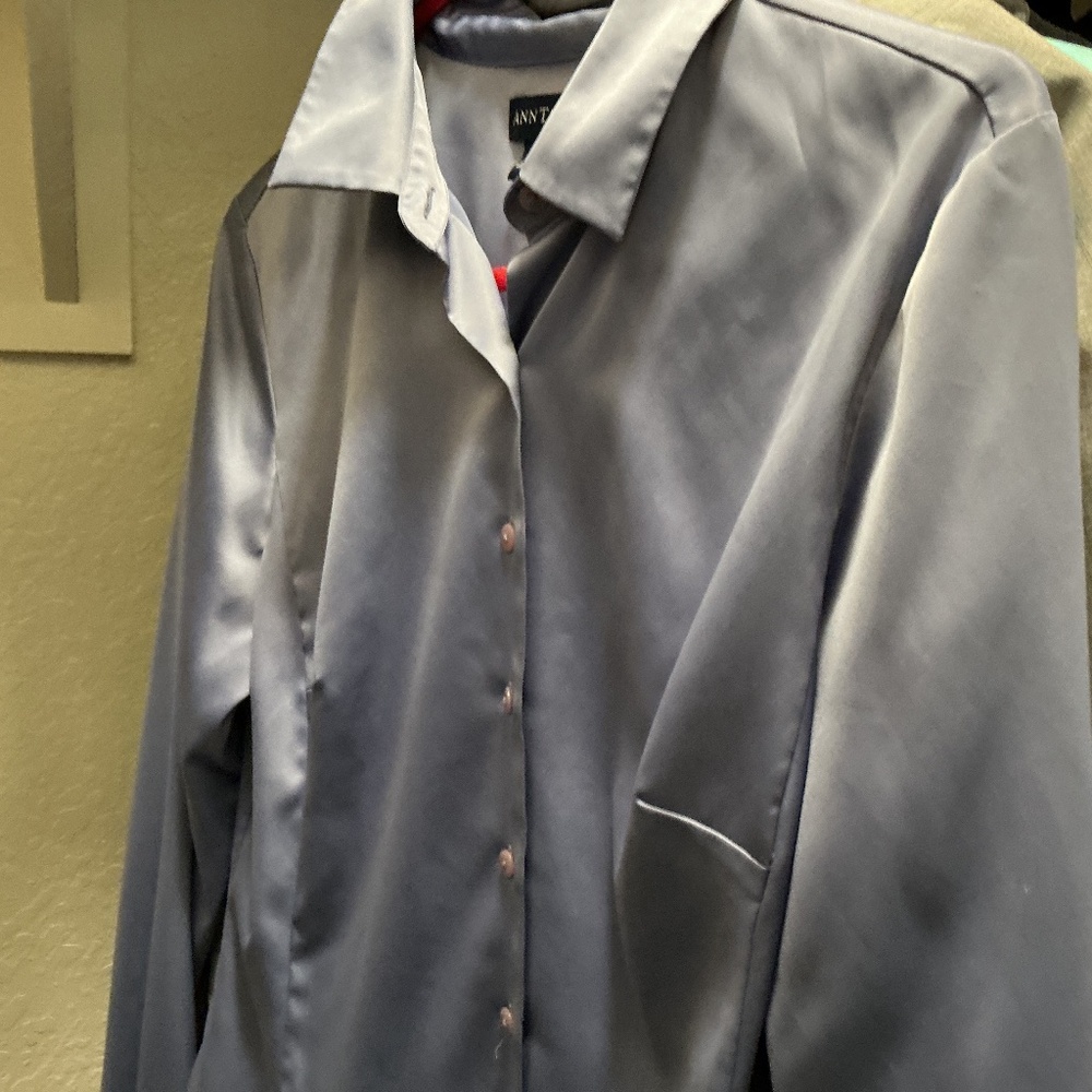 Ann Taylor vintage 1990 polyester silky blue blouse size 10